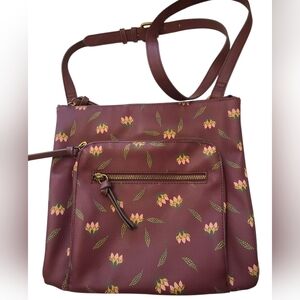 Sonoma Crossbody Bag Burgundy Floral Multi-Compartments 10" Square NEW‎